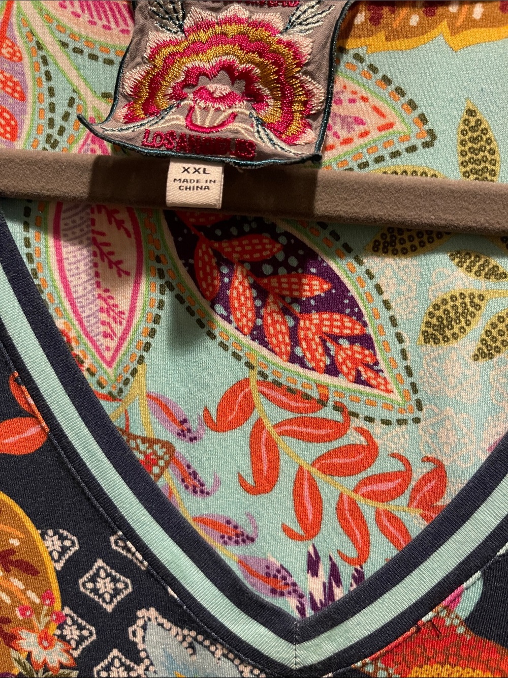 Vibrant Floral V-Neck Tunic in Navy and Multicolor - Picture 2 of 4